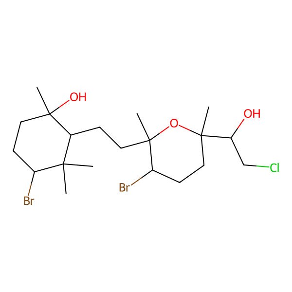 2D Structure of (1R,2R,4R)-4-bromo-2-[2-[(2S,3R,6S)-3-bromo-6-[(1S)-2-chloro-1-hydroxyethyl]-2,6-dimethyloxan-2-yl]ethyl]-1,3,3-trimethylcyclohexan-1-ol