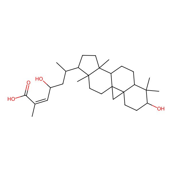 2D Structure of (E,4S,6R)-4-hydroxy-6-[(1S,3R,6S,8R,11S,12S,15R,16R)-6-hydroxy-7,7,12,16-tetramethyl-15-pentacyclo[9.7.0.01,3.03,8.012,16]octadecanyl]-2-methylhept-2-enoic acid