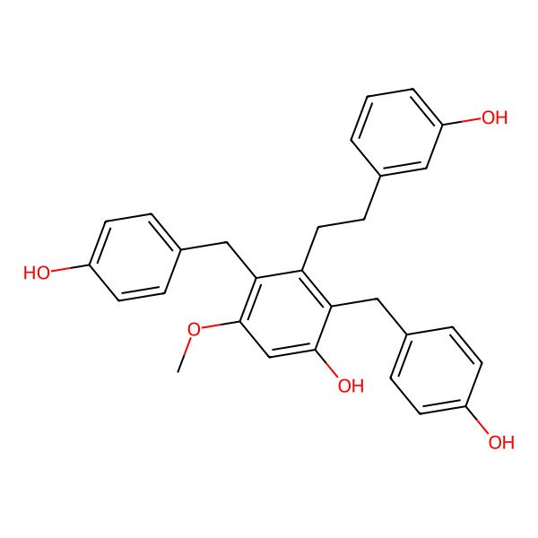 2D Structure of 2,4-Bis-(4-hydroxy-benzyl)-3-[2-(3-hydroxy-phenyl)-ethyl]-5-methoxy-phenol