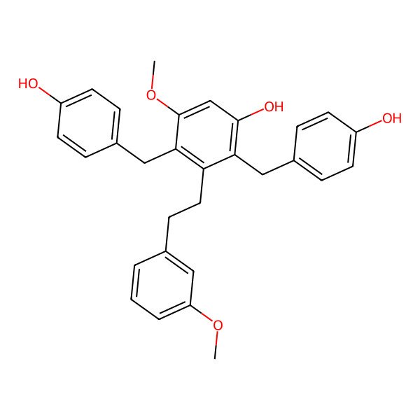 2D Structure of 2,4-Bis[(4-hydroxyphenyl)methyl]-5-methoxy-3-[2-(3-methoxyphenyl)ethyl]phenol