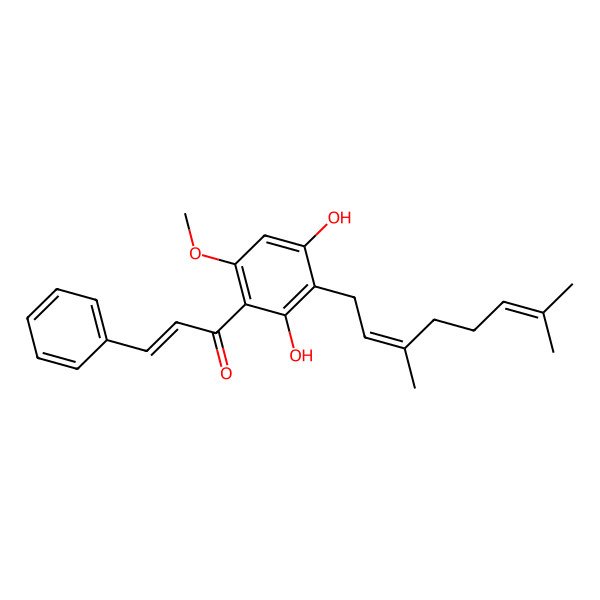 2D Structure of (E)-1-[3-[(2E)-3,7-dimethylocta-2,6-dienyl]-2,4-dihydroxy-6-methoxyphenyl]-3-phenylprop-2-en-1-one