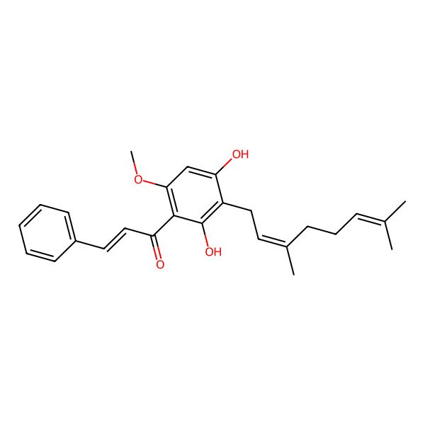 2D Structure of 2',4'-Dihydroxy-3'-[(2E)-3,7-dimethyl-2,6-octadienyl]-6'-methoxychalcone