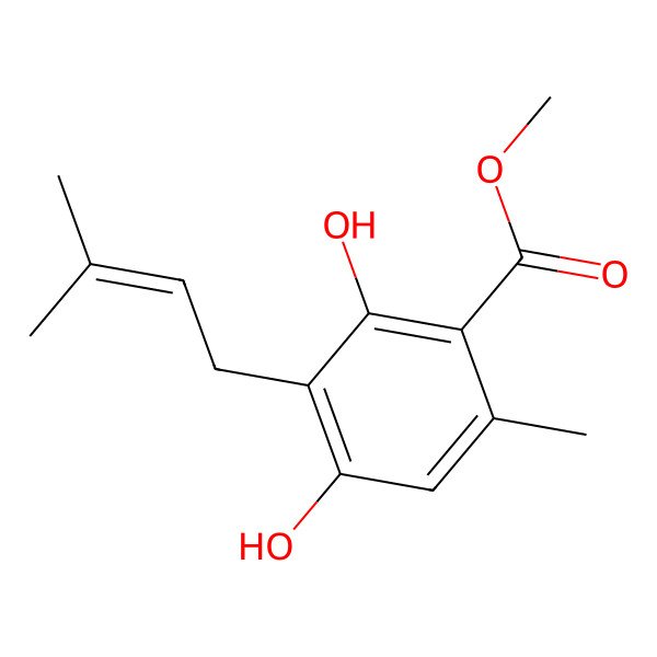 2D Structure of 2,4-Dihydroxy-3-(3-methyl-2-butenyl)-6-methylbenzoic acid methyl ester