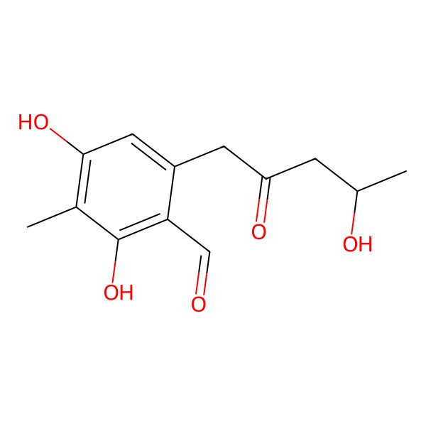 2D Structure of 2,4-Dihydroxy-3-methyl-6-[(R)-2-oxo-4-hydroxypentyl]benzaldehyde