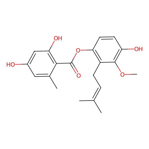 2D Structure of 2,4-Dihydroxy-6-methylbenzoic acid 2-(3-methyl-2-butenyl)-3-methoxy-4-hydroxyphenyl ester
