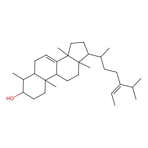 2D Structure of (3S,4S,5S,9R,10S,13R,14R,17R)-4,10,13,14-tetramethyl-17-[(Z,2R)-5-propan-2-ylhept-5-en-2-yl]-1,2,3,4,5,6,9,11,12,15,16,17-dodecahydrocyclopenta[a]phenanthren-3-ol