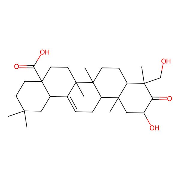 2D Structure of 11-hydroxy-9-(hydroxymethyl)-2,2,6a,6b,9,12a-hexamethyl-10-oxo-3,4,5,6,6a,7,8,8a,11,12,13,14b-dodecahydro-1H-picene-4a-carboxylic acid