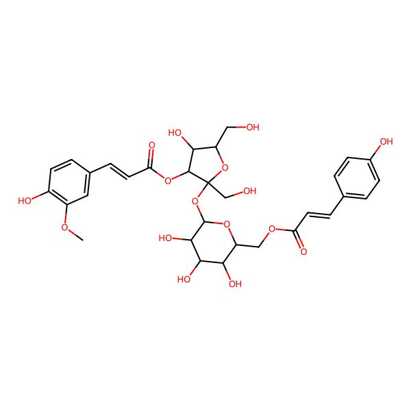 2D Structure of [(2R,3S,4S,5R,6R)-3,4,5-trihydroxy-6-[(2S,3S,4R,5R)-4-hydroxy-3-[(E)-3-(4-hydroxy-3-methoxyphenyl)prop-2-enoyl]oxy-2,5-bis(hydroxymethyl)oxolan-2-yl]oxyoxan-2-yl]methyl (E)-3-(4-hydroxyphenyl)prop-2-enoate