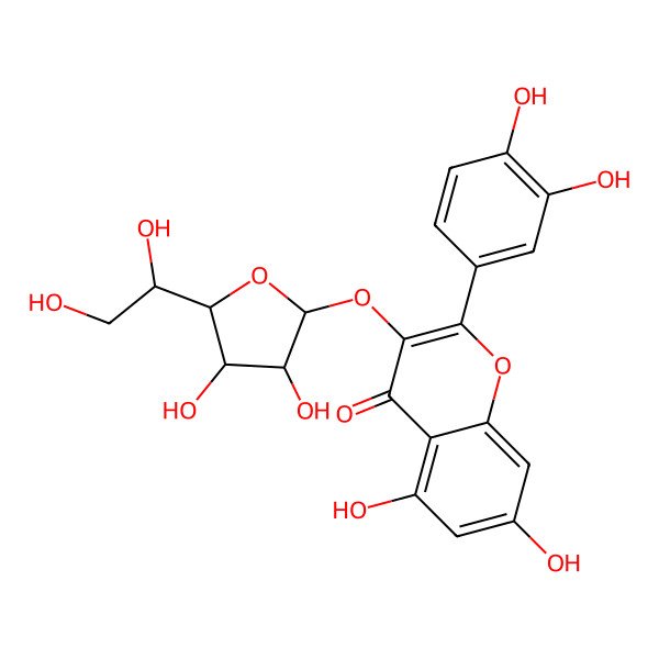 2D Structure of 3-[(2S,3S,4R,5S)-5-(1,2-dihydroxyethyl)-3,4-dihydroxyoxolan-2-yl]oxy-2-(3,4-dihydroxyphenyl)-5,7-dihydroxychromen-4-one