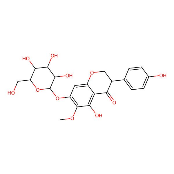 2D Structure of 5-hydroxy-3-(4-hydroxyphenyl)-6-methoxy-7-[(2S,3R,4S,5S,6R)-3,4,5-trihydroxy-6-(hydroxymethyl)oxan-2-yl]oxy-2,3-dihydrochromen-4-one