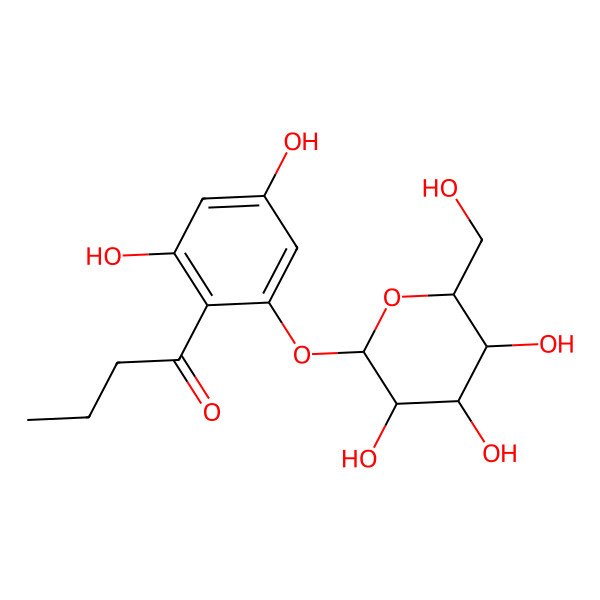 2D Structure of 1-[2,4-dihydroxy-6-[(2S,3R,4S,5S,6R)-3,4,5-trihydroxy-6-(hydroxymethyl)oxan-2-yl]oxyphenyl]butan-1-one