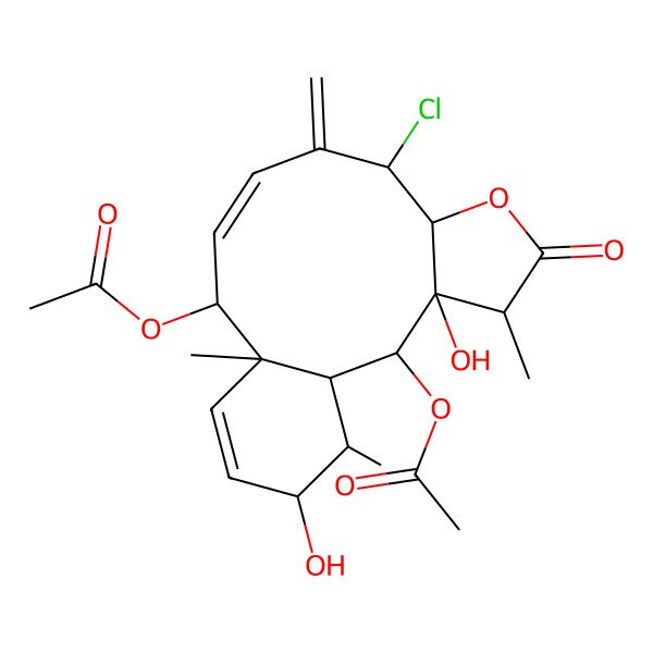 2D Structure of [(1S,2S,3R,4R,7R,8S,10Z,12S,13S,16R,17R)-2-acetyloxy-8-chloro-3,16-dihydroxy-4,13,17-trimethyl-9-methylidene-5-oxo-6-oxatricyclo[11.4.0.03,7]heptadeca-10,14-dien-12-yl] acetate
