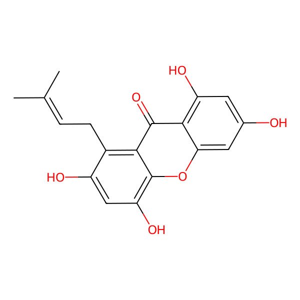 2D Structure of 2,4,6,8-Tetrahydroxy-1-(3-methylbut-2-enyl)xanthen-9-one