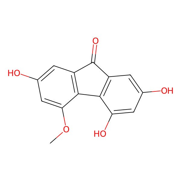 2D Structure of 2,4,7-Trihydroxy-5-methoxy-9H-fluoren-9-one