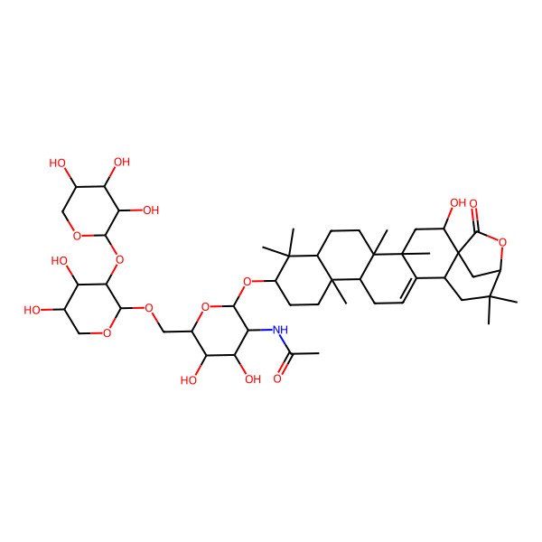2D Structure of 3-O-[alpha-L-arabinopyranosyl(1->2)-alpha-L-arabinopyranosyl(1->6)]-2-acetamido-2-deoxy-beta-D-glucopyranosyl acacic acid lactone