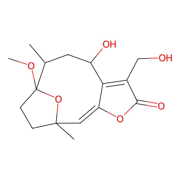 2D Structure of (1R,2E,8S,10R,11S)-8-hydroxy-6-(hydroxymethyl)-11-methoxy-1,10-dimethyl-4,14-dioxatricyclo[9.2.1.03,7]tetradeca-2,6-dien-5-one
