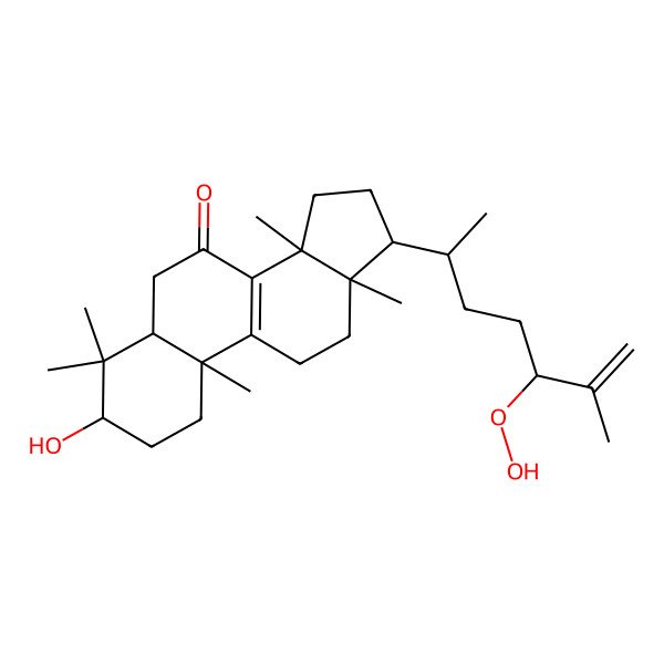 2D Structure of (3S,5R,10S,13S,14S,17S)-17-[(2S,5S)-5-hydroperoxy-6-methylhept-6-en-2-yl]-3-hydroxy-4,4,10,13,14-pentamethyl-1,2,3,5,6,11,12,15,16,17-decahydrocyclopenta[a]phenanthren-7-one