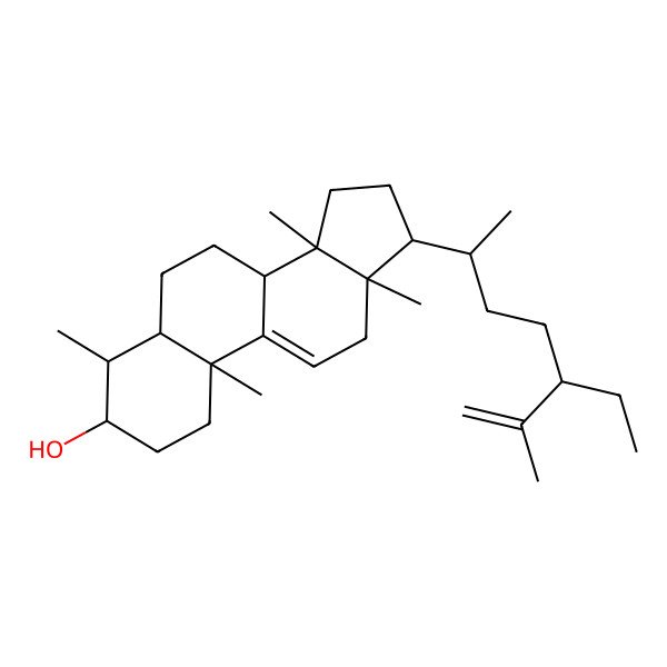 2D Structure of (3S,4S,5S,8S,10S,13R,14S,17R)-17-[(2R,5S)-5-ethyl-6-methylhept-6-en-2-yl]-4,10,13,14-tetramethyl-1,2,3,4,5,6,7,8,12,15,16,17-dodecahydrocyclopenta[a]phenanthren-3-ol