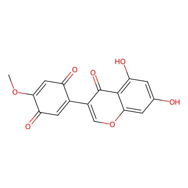 2D Structure of 2,5-Cyclohexadiene-1,4-dione, 2-(5,7-dihydroxy-4-oxo-4H-1-benzopyran-3-yl)-5-methoxy-