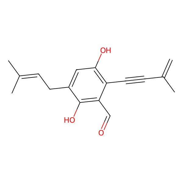 2D Structure of 2,5-Dihydroxy-3-isopropenyl-6-(3-methylbut-3-en-1-ynyl)benzaldehyde