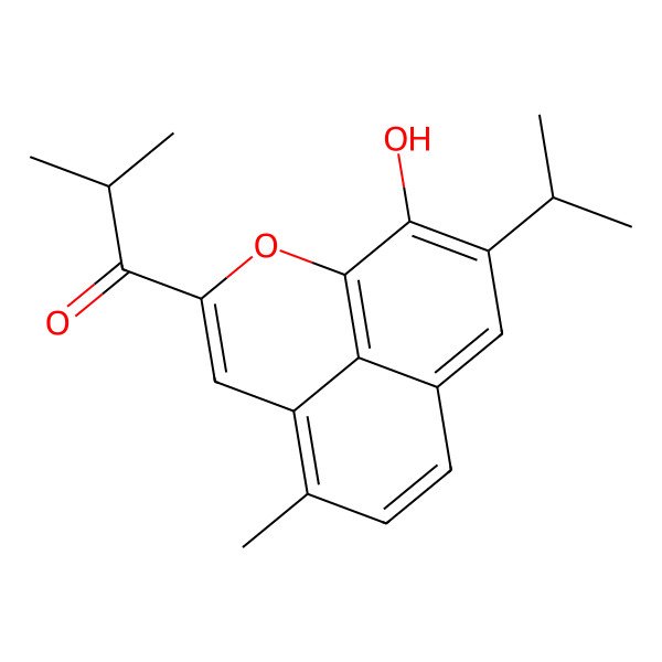 2D Structure of 1-(12-hydroxy-6-methyl-11-propan-2-yl-2-oxatricyclo[7.3.1.05,13]trideca-1(13),3,5,7,9,11-hexaen-3-yl)-2-methylpropan-1-one