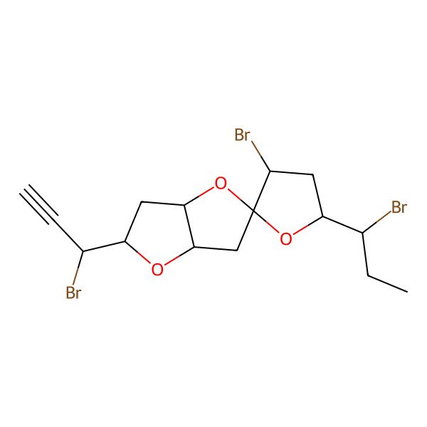 2D Structure of (2R,3'S,3aR,5R,5'S,6aR)-3'-bromo-5'-[(1R)-1-bromopropyl]-2-[(1R)-1-bromoprop-2-ynyl]spiro[3,3a,6,6a-tetrahydro-2H-furo[3,2-b]furan-5,2'-oxolane]
