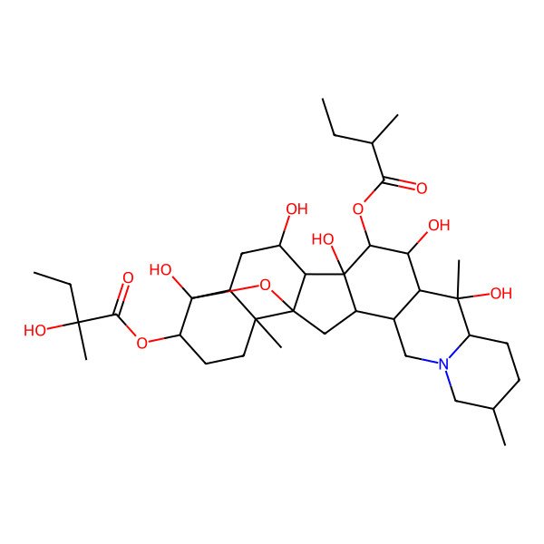 2D Structure of [(1S,2S,6S,9S,10S,11R,12R,13S,14S,15S,16R,18S,19S,22S,23S)-10,12,14,16,23-pentahydroxy-6,10,19-trimethyl-13-[(2R)-2-methylbutanoyl]oxy-24-oxa-4-azaheptacyclo[12.12.0.02,11.04,9.015,25.018,23.019,25]hexacosan-22-yl] (2S)-2-hydroxy-2-methylbutanoate