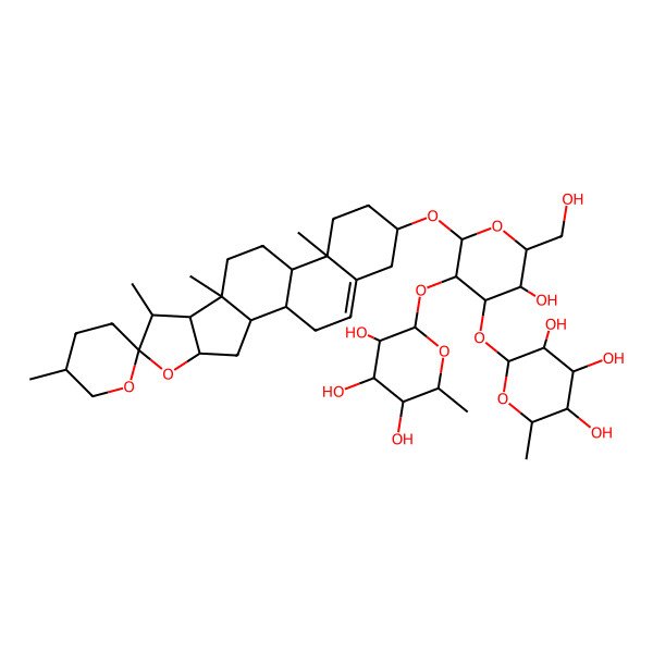 2D Structure of (2S,3R,4R,5R,6S)-2-[(2R,3R,4S,5R,6R)-3-hydroxy-2-(hydroxymethyl)-6-[(1S,2S,4S,5'R,6R,7S,8R,9S,12S,13R,16S)-5',7,9,13-tetramethylspiro[5-oxapentacyclo[10.8.0.02,9.04,8.013,18]icos-18-ene-6,2'-oxane]-16-yl]oxy-5-[(2S,3R,4R,5R,6S)-3,4,5-trihydroxy-6-methyloxan-2-yl]oxyoxan-4-yl]oxy-6-methyloxane-3,4,5-triol