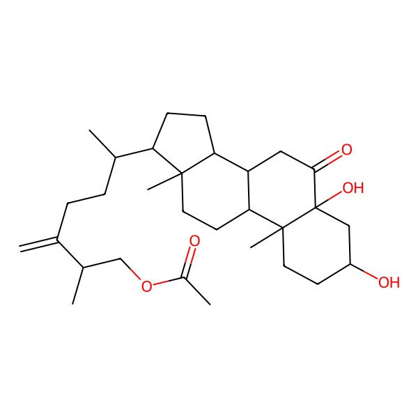 2D Structure of [(2S,6R)-6-[(3S,5R,8S,9S,10R,13R,14S,17R)-3,5-dihydroxy-10,13-dimethyl-6-oxo-2,3,4,7,8,9,11,12,14,15,16,17-dodecahydro-1H-cyclopenta[a]phenanthren-17-yl]-2-methyl-3-methylideneheptyl] acetate