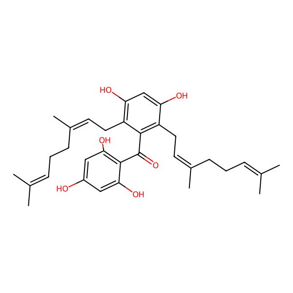 2D Structure of [2,6-bis[(2E)-3,7-dimethylocta-2,6-dienyl]-3,5-dihydroxy-phenyl]-(2,4,6-trihydroxyphenyl)methanone