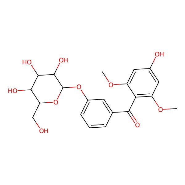 2D Structure of 2,6-Dimethoxy-3'-(beta-D-glucopyranosyloxy)-4-hydroxybenzophenone