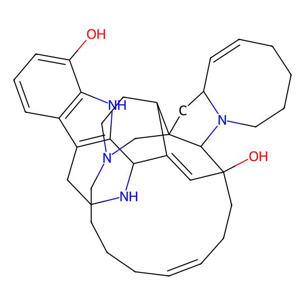 2D Structure of (1S,2R,4R,5Z,12R,13S,16Z)-25-[(1R)-8-hydroxy-2,3,4,9-tetrahydro-1H-pyrido[3,4-b]indol-1-yl]-11,22-diazapentacyclo[11.11.2.12,22.02,12.04,11]heptacosa-5,16,25-trien-13-ol