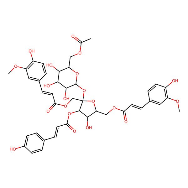 2D Structure of [(2S,3S,4R,5R)-2-[(2R,3R,4S,5S,6R)-6-(acetyloxymethyl)-3,4,5-trihydroxyoxan-2-yl]oxy-4-hydroxy-2,5-bis[[(E)-3-(4-hydroxy-3-methoxyphenyl)prop-2-enoyl]oxymethyl]oxolan-3-yl] (E)-3-(4-hydroxyphenyl)prop-2-enoate