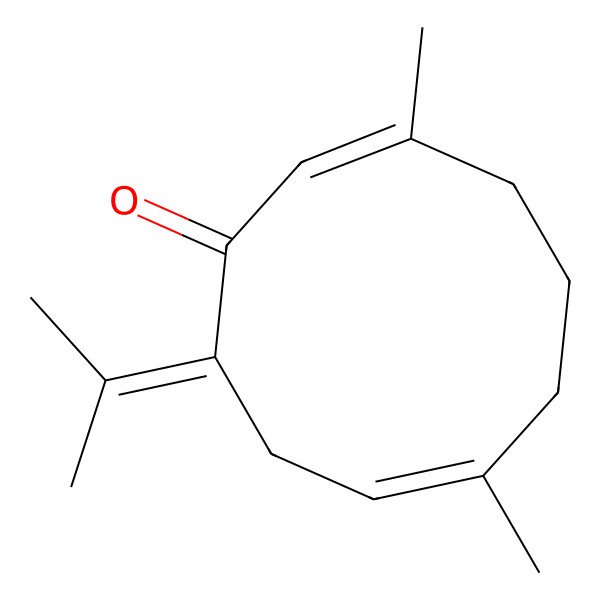 2D Structure of 2,7-Cyclodecadien-1-one, 3,7-dimethyl-10-(1-methylethylidene)-, (Z,E)- 2D Structure of 2,7-Cyclodecadien-1-one, 3,7-dimethyl-10-(1-methylethylidene)-, (Z,E)-