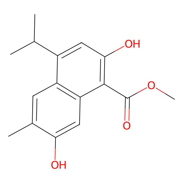 2D Structure of 2,7-Dihydroxy-4-isopropyl-6-methylnaphthalene-1-carboxylic acid methyl ester