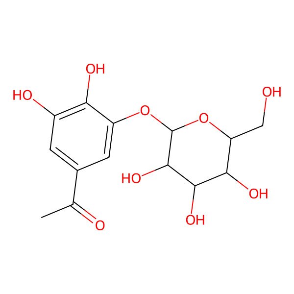 2D Structure of 1-[3,4-dihydroxy-5-[(2S,3R,4S,5S,6R)-3,4,5-trihydroxy-6-(hydroxymethyl)tetrahydropyran-2-yl]oxy-phenyl]ethanone