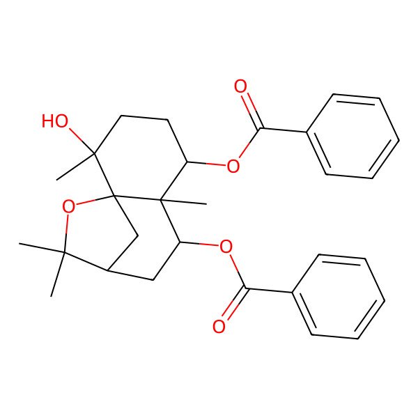 2D Structure of [(5S,6S)-7-benzoyloxy-2-hydroxy-2,6,10,10-tetramethyl-11-oxatricyclo[7.2.1.01,6]dodecan-5-yl] benzoate
