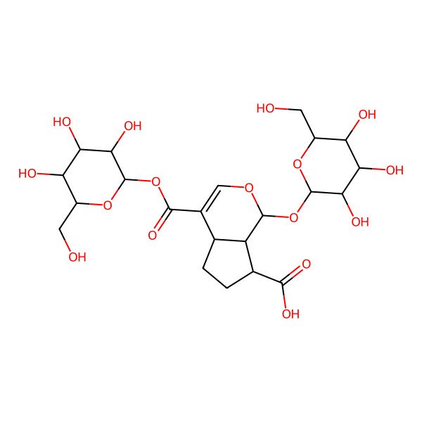 2D Structure of (1S)-1alpha-(beta-D-Glucopyranosyloxy)-1,4aalpha,5,6,7,7aalpha-hexahydrocyclopenta[c]pyran-4,7alpha-dicarboxylic acid 4-beta-D-glucopyranosyl ester