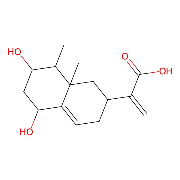 2D Structure of 2-[(2R,5S,7R,8S,8aR)-5,7-dihydroxy-8,8a-dimethyl-2,3,5,6,7,8-hexahydro-1H-naphthalen-2-yl]prop-2-enoic acid
