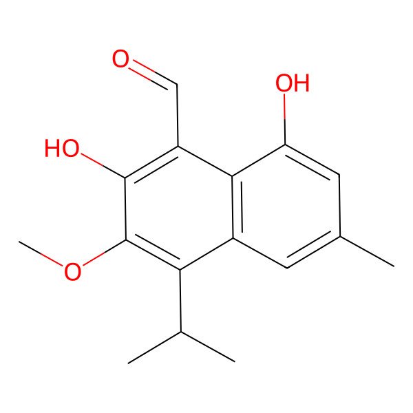 2D Structure of 2,8-Dihydroxy-3-methoxy-6-methyl-4-propan-2-ylnaphthalene-1-carbaldehyde 2D Structure of 2,8-Dihydroxy-3-methoxy-6-methyl-4-propan-2-ylnaphthalene-1-carbaldehyde