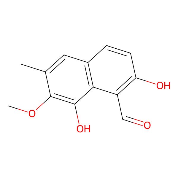 2D Structure of 2,8-Dihydroxy-7-methoxy-6-methyl-naphthalene-1-carbaldehyde