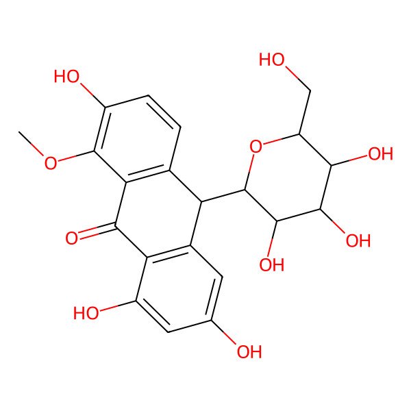 2D Structure of 2,6,8-trihydroxy-1-methoxy-10-[(2S,3R,4R,5S,6R)-3,4,5-trihydroxy-6-(hydroxymethyl)oxan-2-yl]-10H-anthracen-9-one