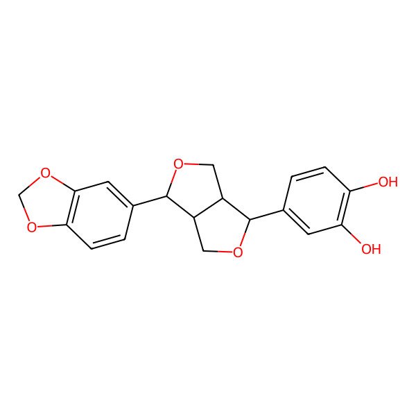 2D Structure of 4-[(3S,3aR,6R,6aR)-6-(1,3-benzodioxol-5-yl)-1,3,3a,4,6,6a-hexahydrofuro[3,4-c]furan-3-yl]benzene-1,2-diol