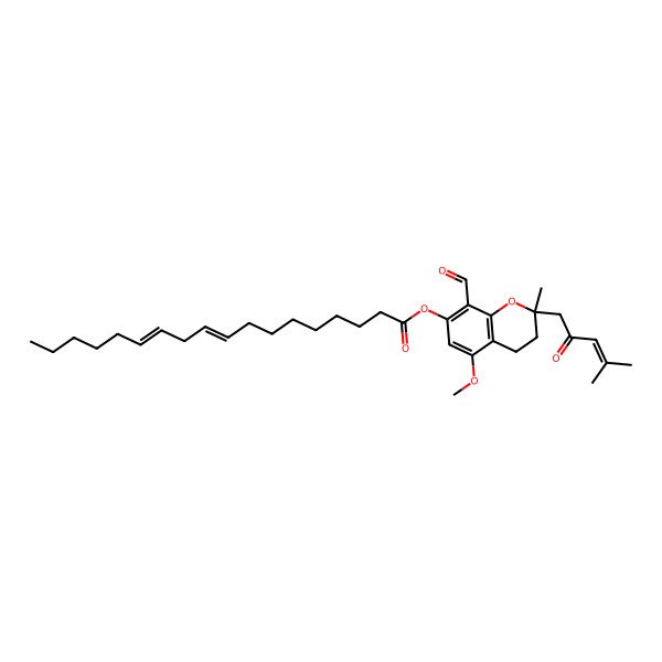 2D Structure of [8-formyl-5-methoxy-2-methyl-2-(4-methyl-2-oxopent-3-enyl)-3,4-dihydrochromen-7-yl] (9Z,12Z)-octadeca-9,12-dienoate