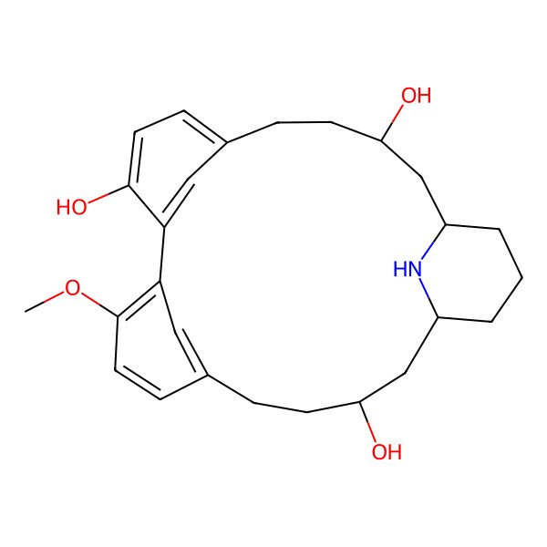 2D Structure of (9S,11R,15R,17S)-23-Methoxy-25-azatetracyclo[18.3.1.12,6.111,15]hexacosa-1(23),2,4,6(26),20(24),21-hexaene-3,9,17-triol