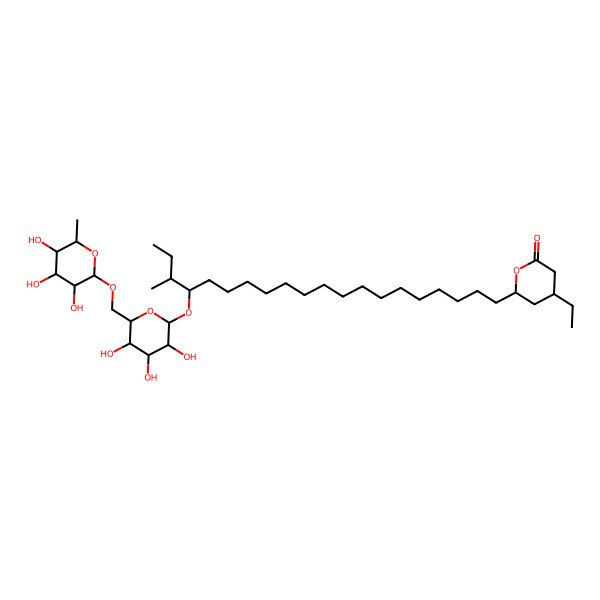 2D Structure of 4-ethyl-6-[18-methyl-17-[(2S,3R,4S,5S,6R)-3,4,5-trihydroxy-6-[[(2R,3R,4R,5R,6S)-3,4,5-trihydroxy-6-methyloxan-2-yl]oxymethyl]oxan-2-yl]oxyicosyl]oxan-2-one