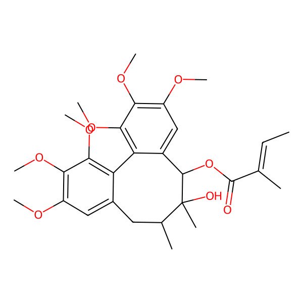 2D Structure of [(8S,9S,10S)-9-hydroxy-3,4,5,14,15,16-hexamethoxy-9,10-dimethyl-8-tricyclo[10.4.0.02,7]hexadeca-1(16),2,4,6,12,14-hexaenyl] (E)-2-methylbut-2-enoate