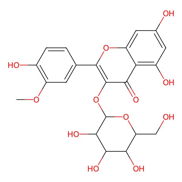 2D Structure of 5,7-dihydroxy-2-(4-hydroxy-3-methoxyphenyl)-3-[(3S,4S,5S,6R)-3,4,5-trihydroxy-6-(hydroxymethyl)oxan-2-yl]oxychromen-4-one