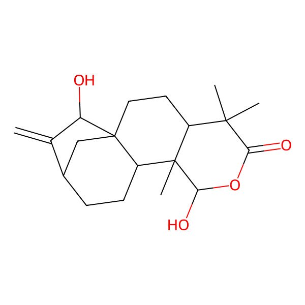 2D Structure of (1R,4S,8R,9S,10R,13R,15S)-8,15-dihydroxy-5,5,9-trimethyl-14-methylidene-7-oxatetracyclo[11.2.1.01,10.04,9]hexadecan-6-one