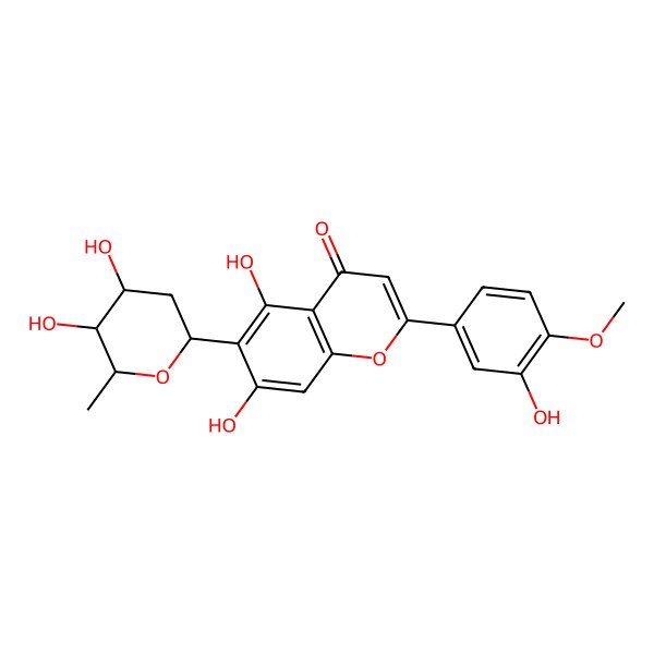 2D Structure of 6-[(2R,4R,5S,6S)-4,5-dihydroxy-6-methyloxan-2-yl]-5,7-dihydroxy-2-(3-hydroxy-4-methoxyphenyl)chromen-4-one